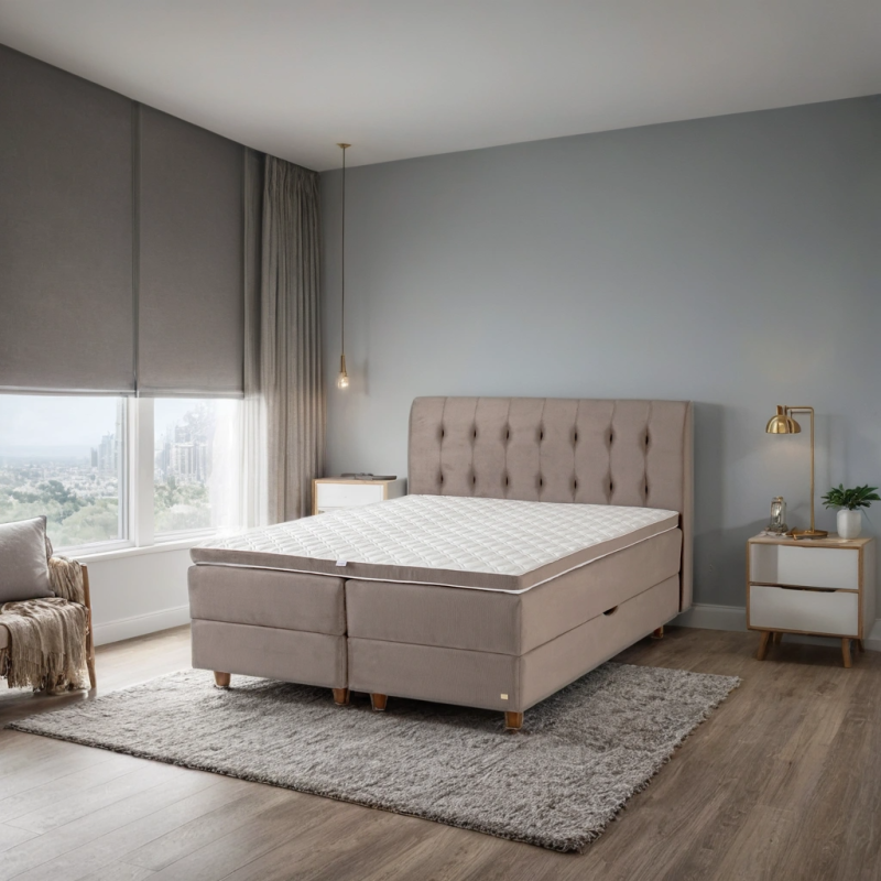 Continental bed POEMA with bedding storage